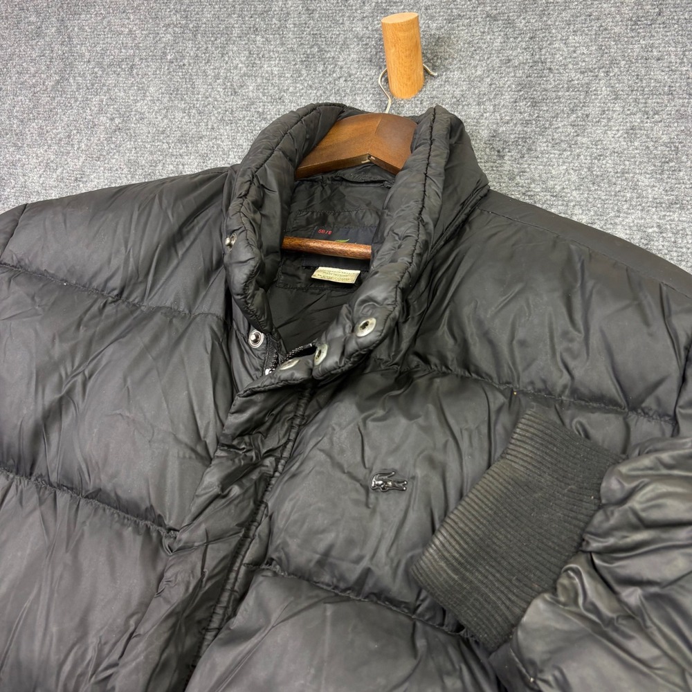 Lacoste Puffer Jacket Mens 58/8 Black Down Fill Quilted Full Zip Winter Coat